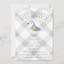 020 Dimgrå Söt Blommig Fågel Rutig Baby Shower