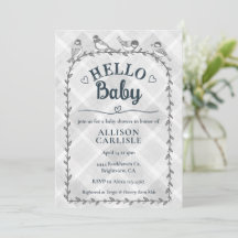 020 Dimsgrå Vattenfärg Rutmönster Fåglar Baby Show