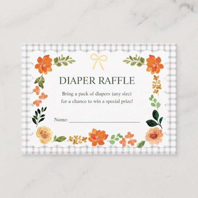 020 Fog Floral Gingham Baby Shower Diaper Raffle Tilläggskort (Framsida)