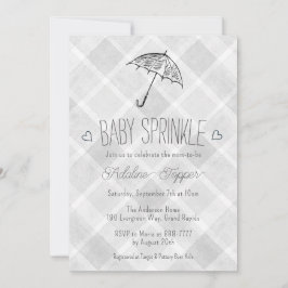 020 Grå Plaid Paraply Baby Sprinkle Shower Inbjudningar