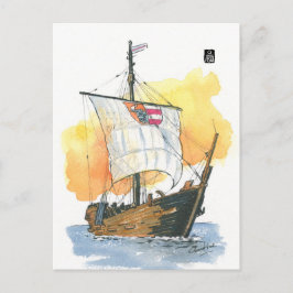 (025) Kogge Wissemara Medieval Sailboat Vykort