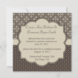 03 Brun Beige Damask och Prickar Efter Bröllopet Inbjudningar