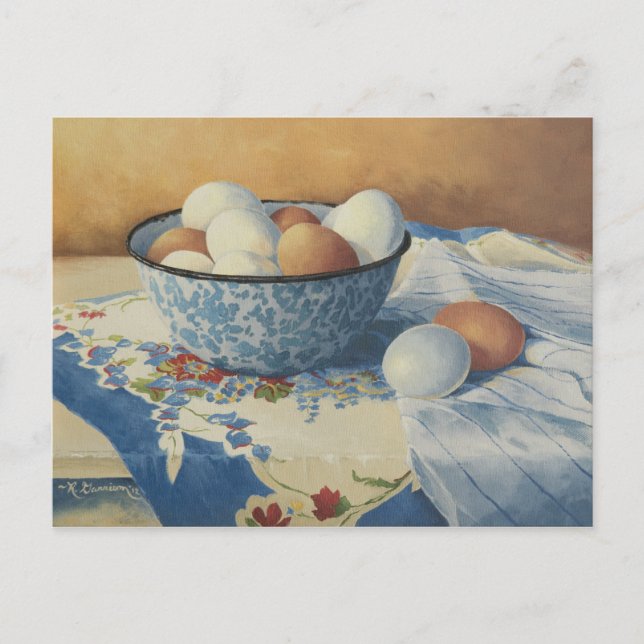 0492 Ägg i blått Enamel Bowl-vykort Vykort (Framsida)
