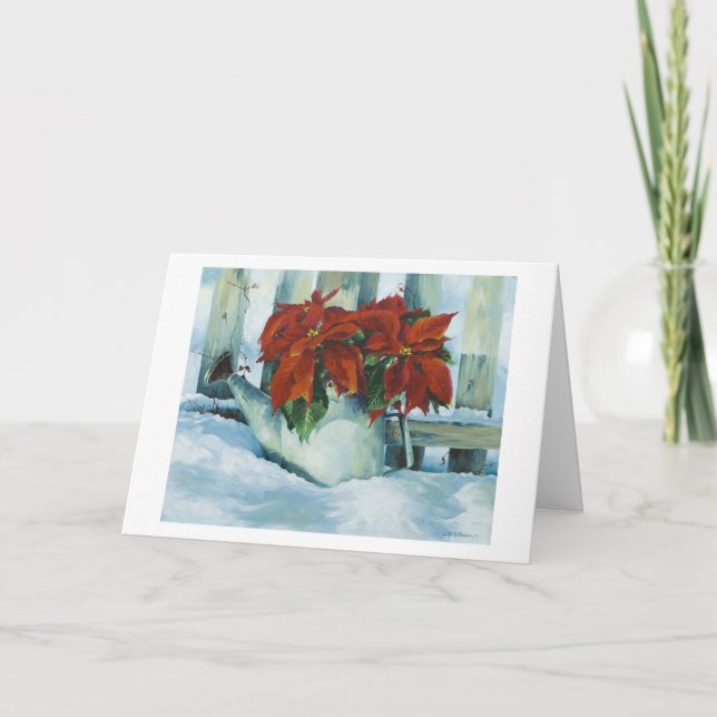 0525 Poinsettia in Watering Can Card Helgkort (Framsida)