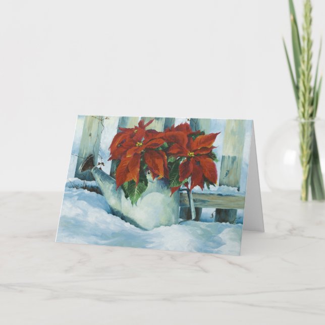 0525 Poinsettia in Watering can Sympathy Card Helgkort (Framsida)