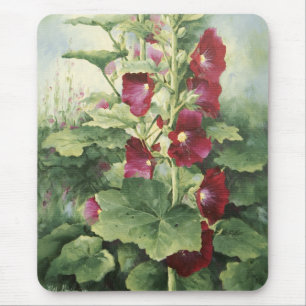 0536 Burgundy Hollyhocks Mousepad Musmatta