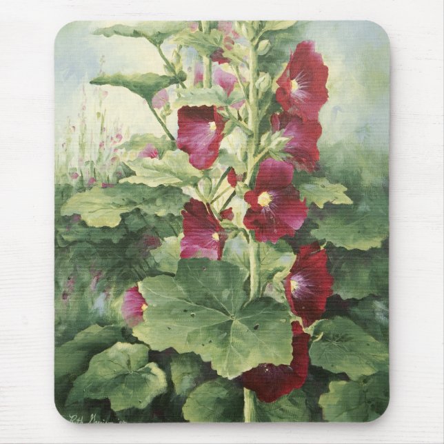 0536 Burgundy Hollyhocks Mousepad Musmatta (Framsidan)