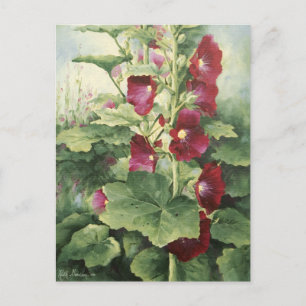 0536 Burgundy Hollyhocks vykort