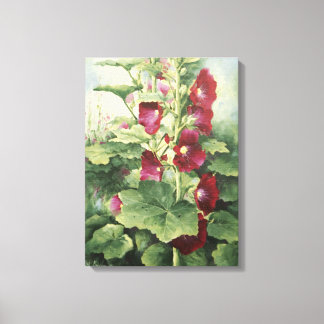 0536 Burgundy Hollyhocks Wrapped Canvas Skriv ut