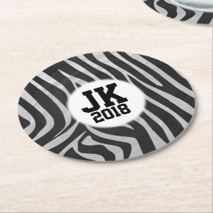 05 av 12 Anpassningsbar Zebra Party Underlägg Papper Rund
