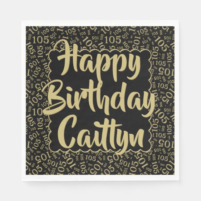 05 Födelsedagsnummer Mönster Scallops Guld/Black Pappersservett (Framsidan)