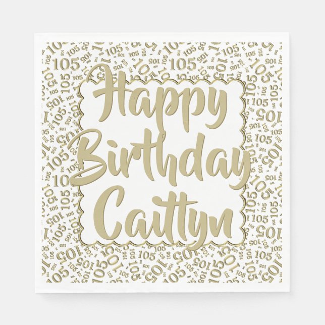 05 Födelsedagsnummer Mönster Scallops Guld/White Pappersservett (Framsidan)