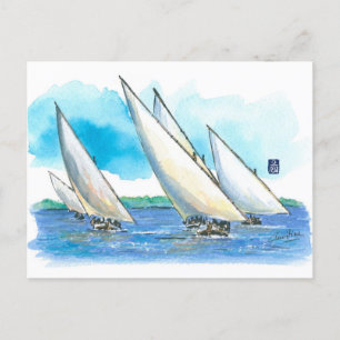(081) Dhow Sailboat Tävling Vykort