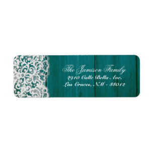 0,75 tum x 2,25 tum Returadressetikett Teal Wood Returadress Etikett