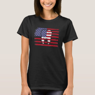 0 Distressed Tandläkare Amerikansk Flagga 4:e Juli T Shirt
