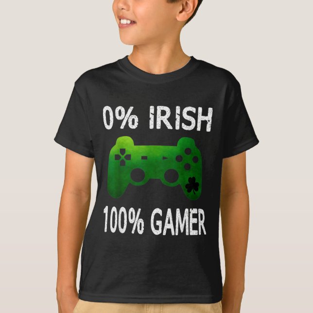 0% Irish 100% Gamer Funny St Patricks Day Video Ga T Shirt (Framsida)