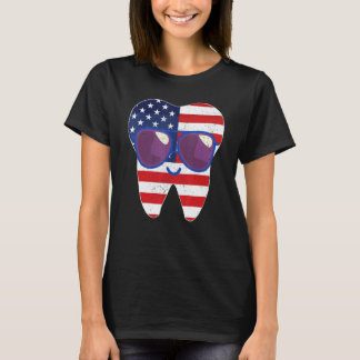 0 Retro Tänder USA Flagga Glasögon 4:e Juli Tandlä T Shirt