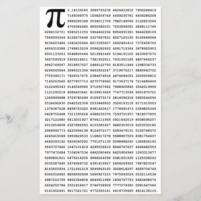 1000 första siffran Pi-nummer | Matematisk symbol Flygblad (Framsidan)