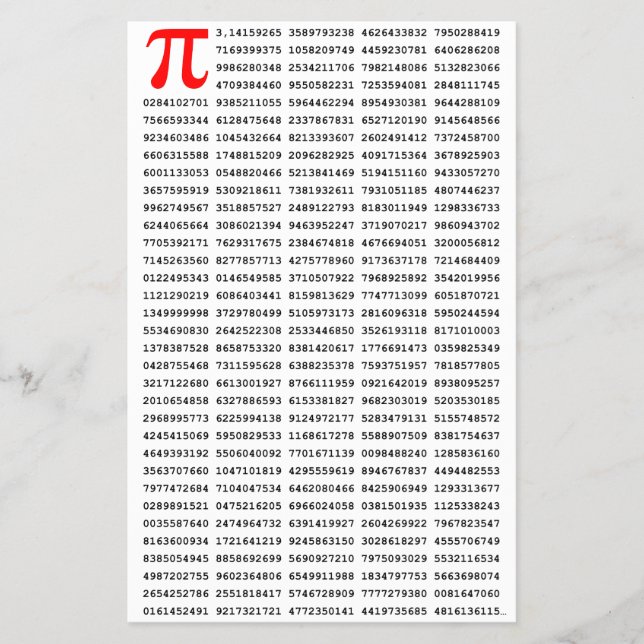 1000 första siffran Pi-nummer | Matematisk symbol Flygblad (Framsidan)
