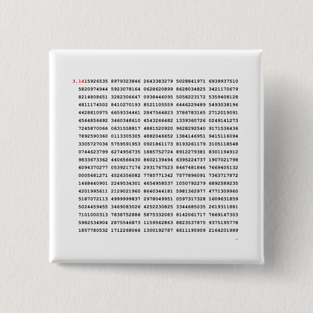 1000 första siffran Pi-nummer | Matematisk symbol Knapp (Framsida)
