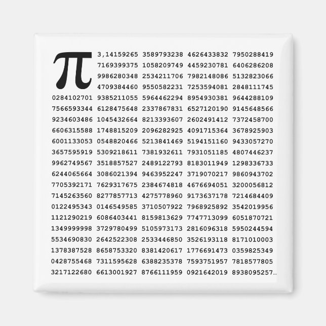 1000 första siffran Pi-nummer | Matematisk symbol Magnet (Framsidan)