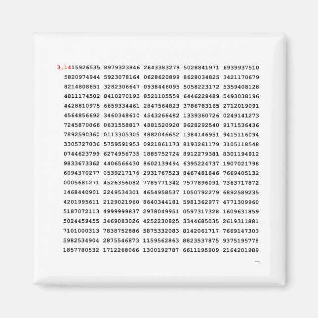 1000 första siffran Pi-nummer | Matematisk symbol Magnet (Framsidan)