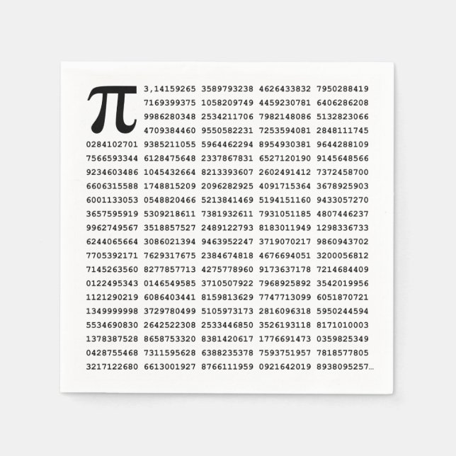 1000 första siffran Pi-nummer | Matematisk symbol Pappersservett (Framsidan)