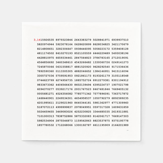 1000 första siffran Pi-nummer | Matematisk symbol Pappersservett (Framsidan)