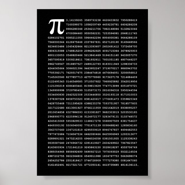 1000 första siffran Pi-nummer | Matematisk symbol Poster (Framsidan)