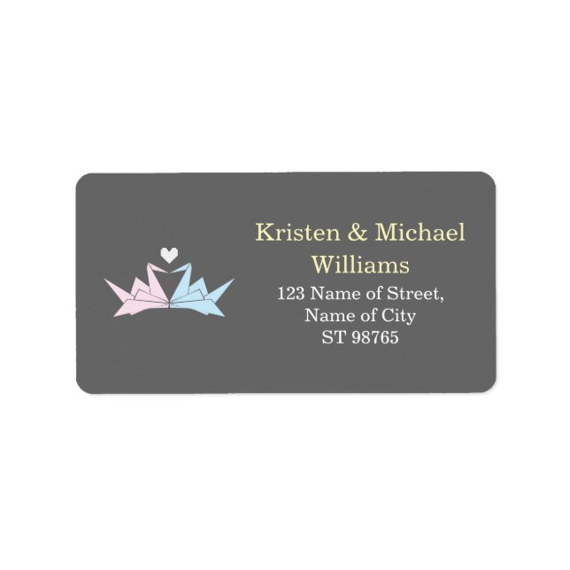 1000 Hanging Origami Papper Cranes Bröllop (Grått) Adressetikett (Framsidan)