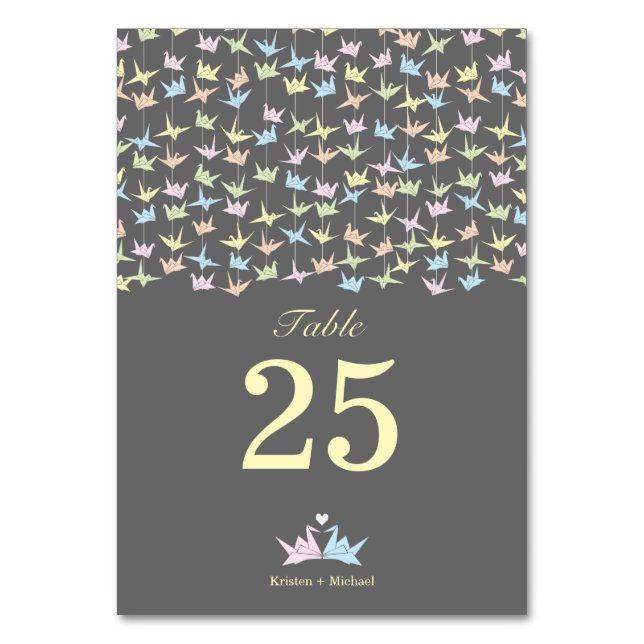 1000 Hanging Origami Papper Cranes Bröllop (Grått) Bordsnummer (Framsidan)