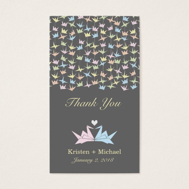 1000 Hanging Origami Papper Cranes Bröllop (Grått) Visitkort (Framsidan)