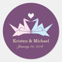 1000 Hanging Origami Papper Cranes Bröllop (Lila) Runt Klistermärke