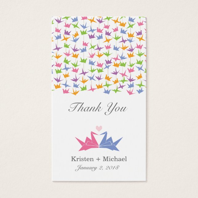 1000 Hanging Origami Papper Cranes Bröllop Visitkort (Framsidan)