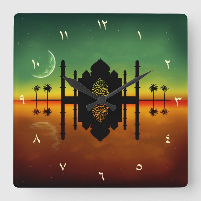 1001 orientaliska nattreflexion fyrkantig klocka (Framsida)