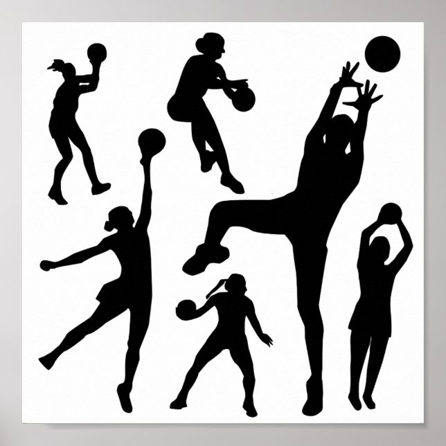 10097-netball-silhouette-vektor SPORTS NET BOLL PE Poster (Framsidan)