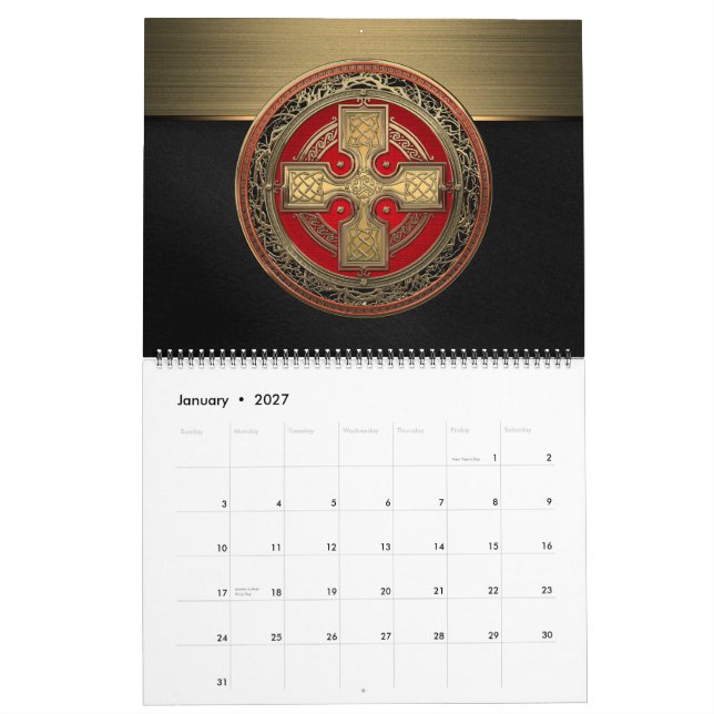 [100] Anktens keltiska Helig Guld Knot Kor Kalender (Jan 2027)