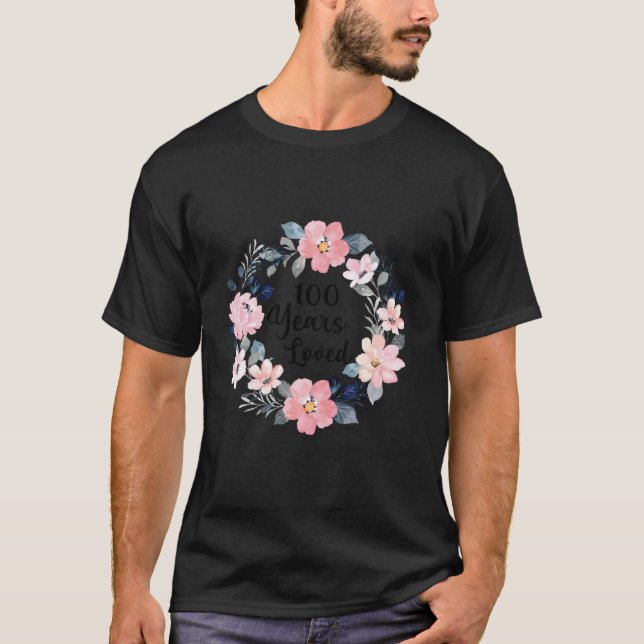 100 år älskad 100-års födelsedagsblommor 100-åring t shirt (Framsida)