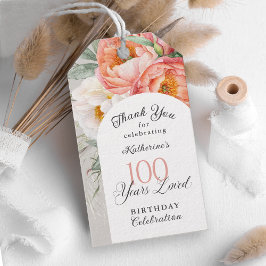 100 år älskad kvinnlig blomster 100-årsdag presentetikett