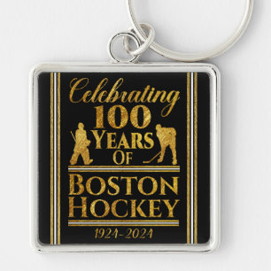 100 år av Boston Hockey Fyrkantig Silverfärgad Nyckelring