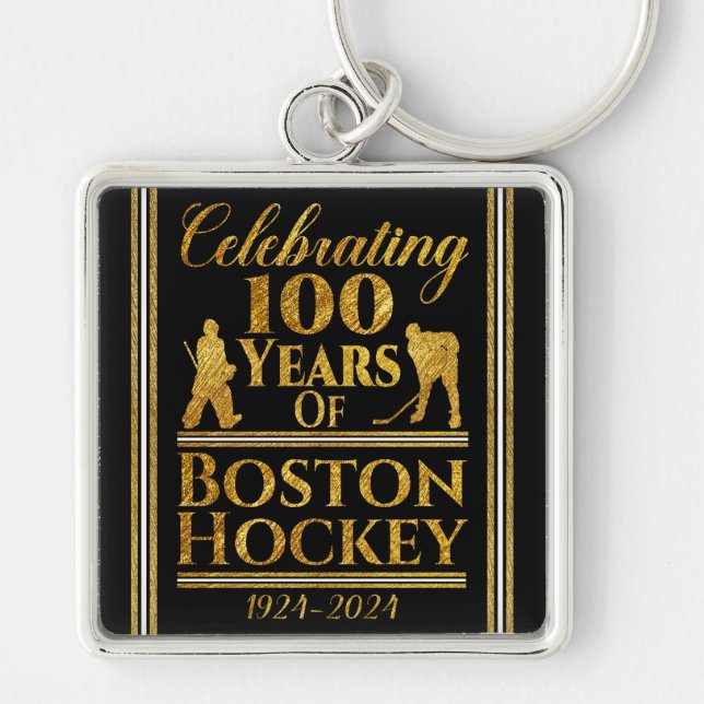 100 år av Boston Hockey Fyrkantig Silverfärgad Nyckelring (Framsidan)