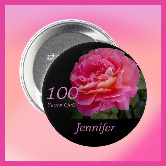 100 år gammal, Rosa ros-knappstift Knapp (Skapare uppladdad)
