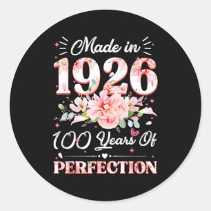 100 år gammal Tillverkad 1926 Blommig 100-årsdag W Runt Klistermärke