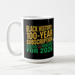 100-årig svart historiks prenumerationsstatus förn kaffemugg