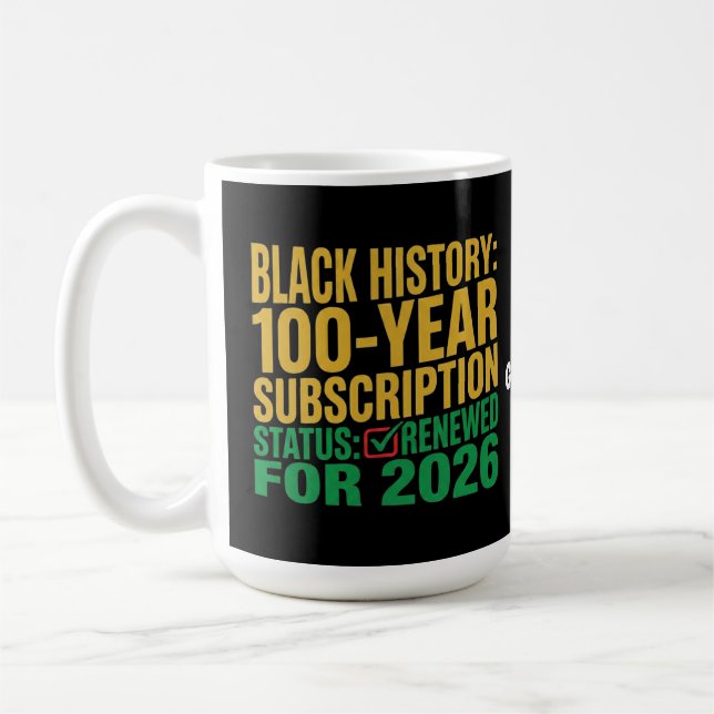 100-årig svart historiks prenumerationsstatus förn kaffemugg (Vänster)
