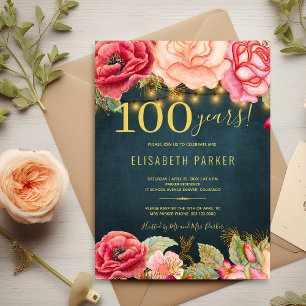 100 års blommigt elegant 100:e födelsedagsfesten inbjudningar