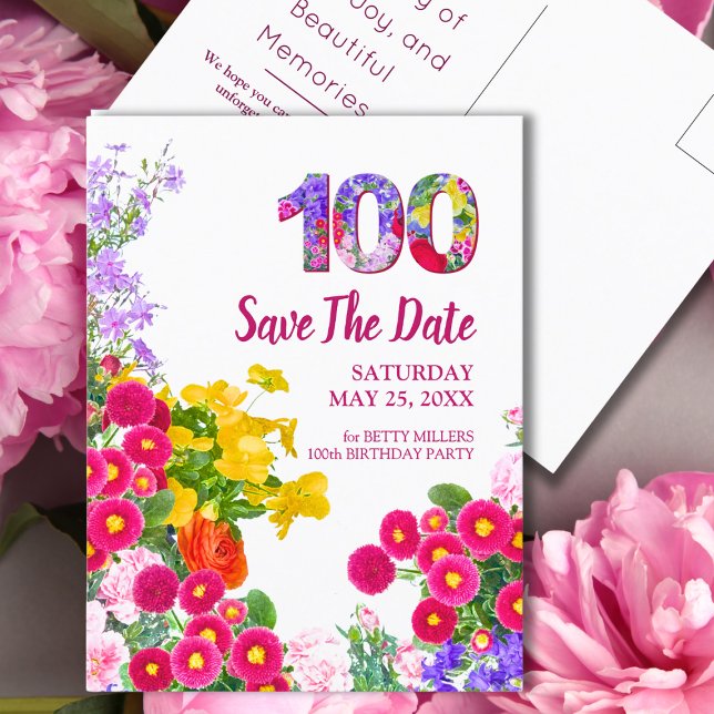 100 års Blommigt på födelsedagen Flyttare Modern 1 Meddelande Vykort (Skapare uppladdad)