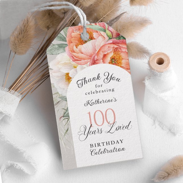 100 års födelse av honkön Blommigt 100:e födelseda Presentetikett (Skapare uppladdad)