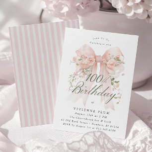 100-års födelsedag Elegant akvarell Rosa Blommor Inbjudningar