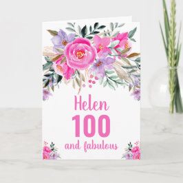 100-års födelsedag rosa akvarellblomma kort